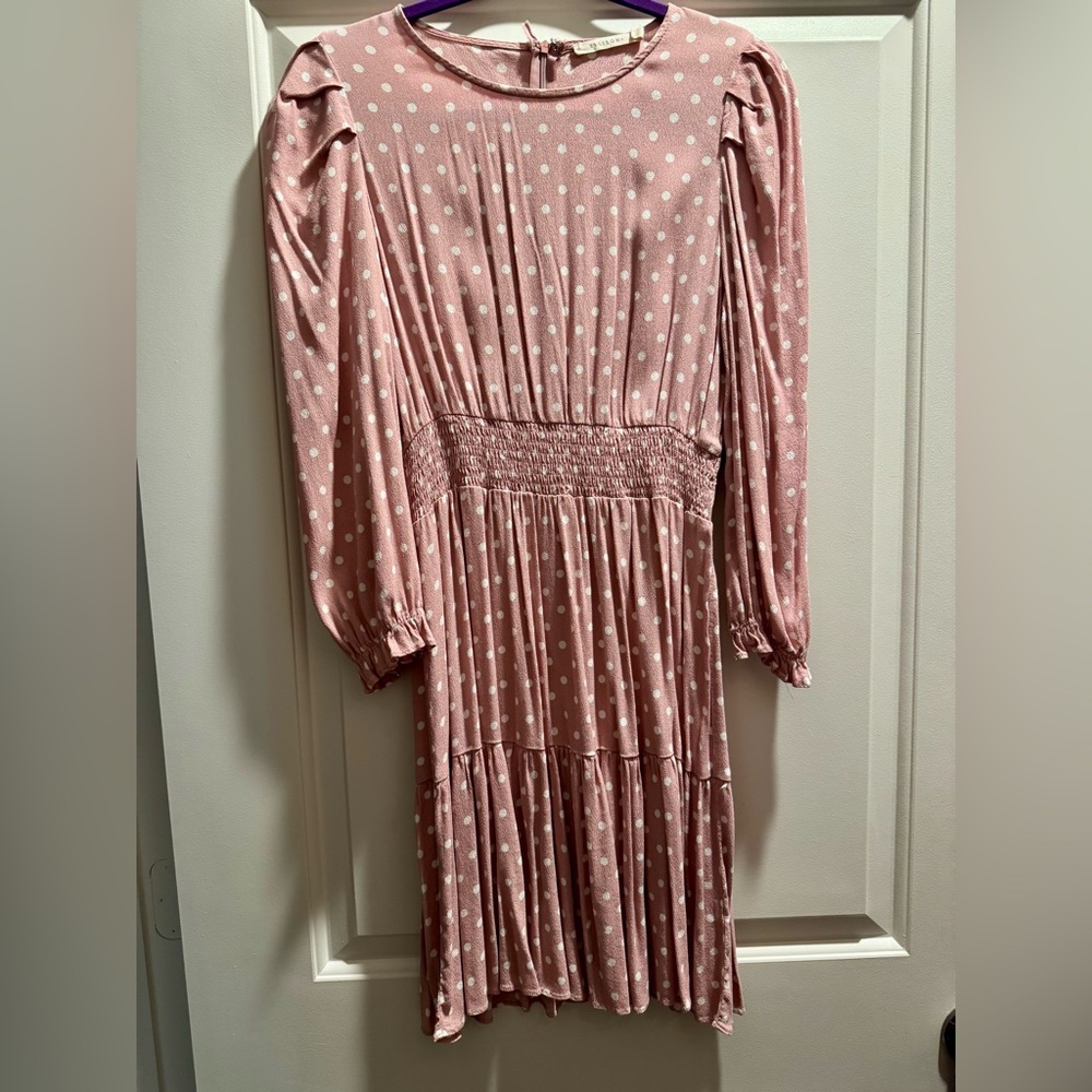 Ellison Blush Long Sleeve Polka Dot Dress